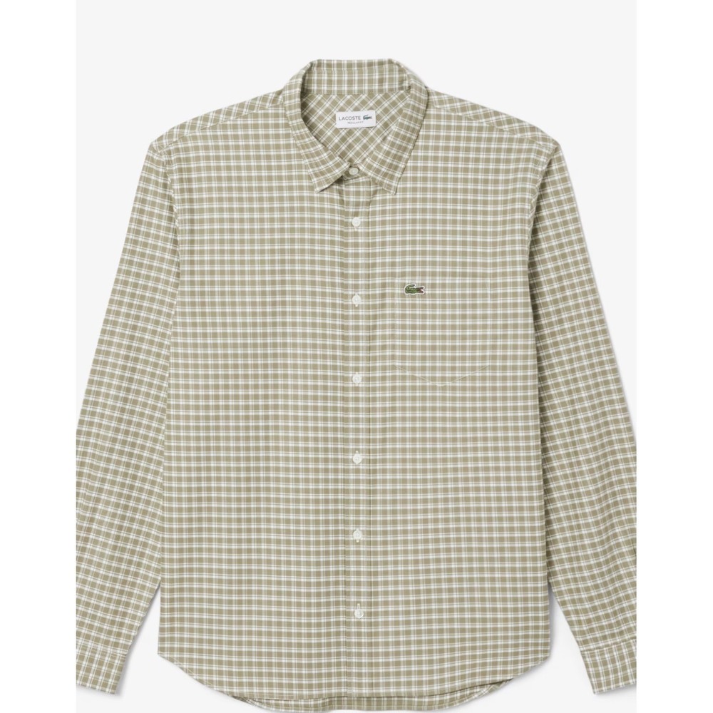 Lacoste Mens Gingham Check Button Down Shirt Green White Size 42 Long Sleeve